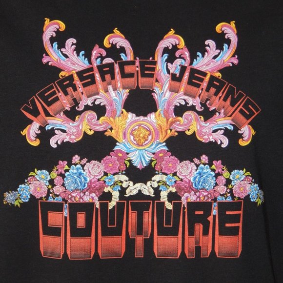 VERSACE JEANS COUTURE Crew Neck Multicolor Graphic Logo T SHIRT Black US Med - Picture 2 of 7